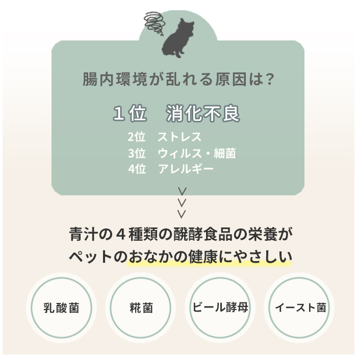 4種類の醗酵食品の栄養がペットのおなかの健康にやさしい